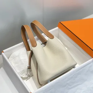 Hermes Picotin Lock Small White Brown 18cm