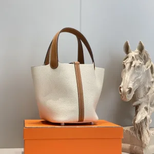 Hermes Picotin Lock Small White Brown 18cm