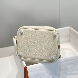 Hermes Picotin Lock Small White Brown 18cm
