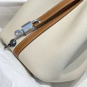 Hermes Picotin Lock Small White Brown 18cm