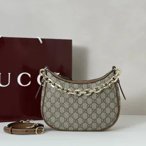 Gucci GG Canvas Chain Hobo Bag Beige 28cm