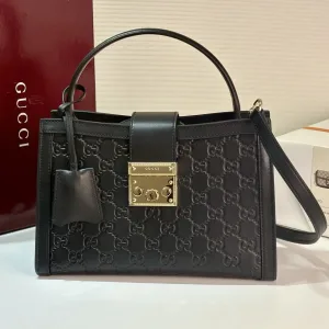 Gucci Padlock GG Supreme Shoulder Bag Black Brown 26cm