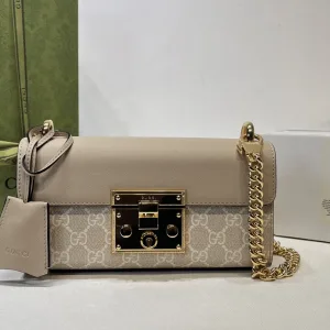 Gucci Padlock GG Supreme Shoulder Bag Beige Taupe 26cm