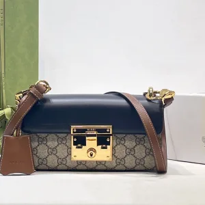 Gucci Padlock GG Supreme Shoulder Bag Brown Black 26cm