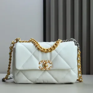 Chanel 25 Chain Flap White Lambskin Gold Hardware Small