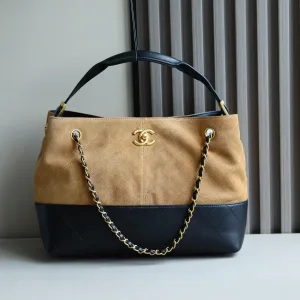 Chanel 22 Handbag Beige Black Calfskin Gold Hardware Small