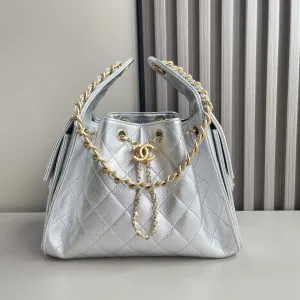 Chanel 22 Mini Bucket Silver Metallic Lambskin Gold Hardware Mini