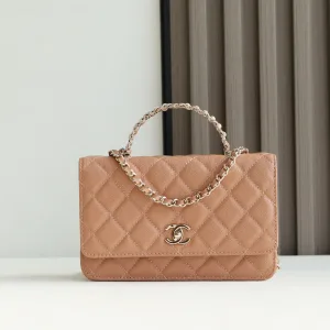 Chanel Wallet On Chain Peach Lambskin Silver Hardware Mini