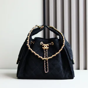 Chanel 22 Mini Bucket Black Denim Gold Hardware Mini