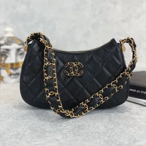 Chanel 22 Hobo Black Lambskin Gold Hardware Small