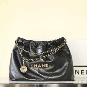 Chanel 22 Drawstring Bag Black Patent Silver Hardware Small 2