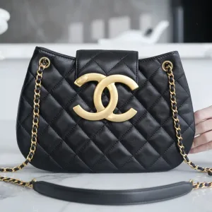 Chanel CC Logo Hobo Black Lambskin Gold Hardware Small