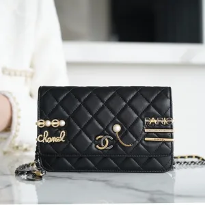 Chanel Wallet On Chain Black Lambskin Silver Hardware Mini